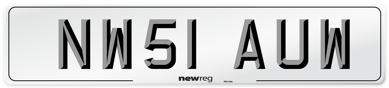 NW51 AUW Number Plate from New Reg